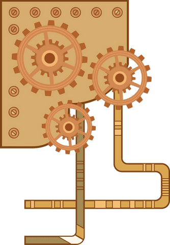 Meshing copper gears steampunk design on transparent background