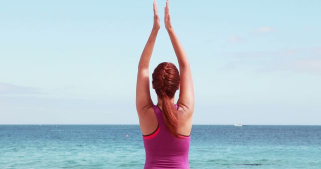 Woman Practicing Yoga on Beach with Ocean View - Download Free Stock Images Pikwizard.com