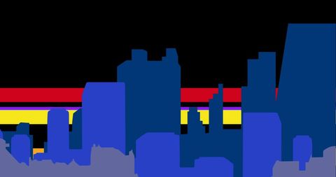 City silhouette with rainbow banner celebrating lgbtq pride