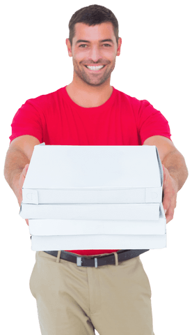 smiling delivery man holding pizza boxes on transparent background - Download Free Stock Videos Pikwizard.com
