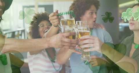 Diverse Friends Celebrating with Beers on St. Patrick's Day