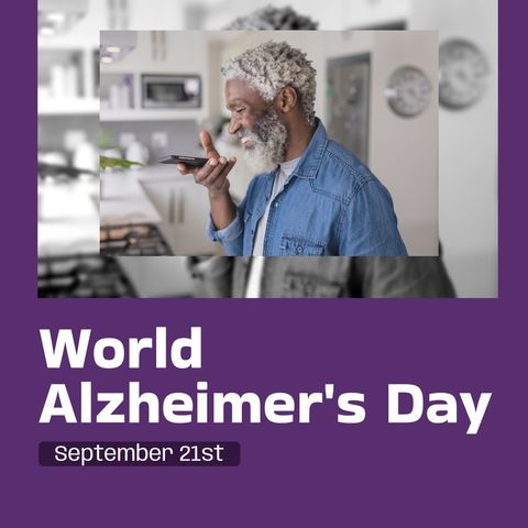 happy senior man celebrating world alzheimer's day on phone - Download Free Stock Templates Pikwizard.com