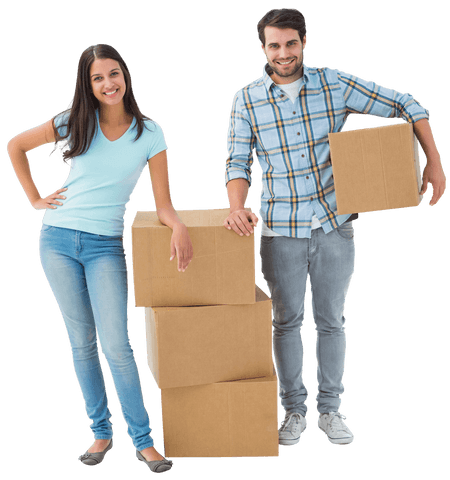 happy couple moving with cardboard boxes on transparent background - Download Free Stock Videos Pikwizard.com