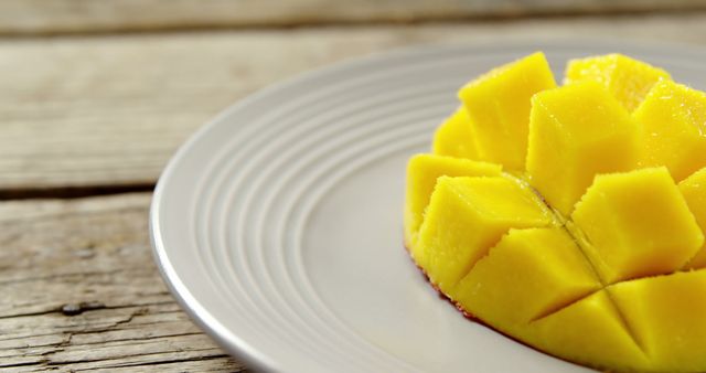Ripe Mango Cubes on White Plate Outdoor - Download Free Stock Images Pikwizard.com