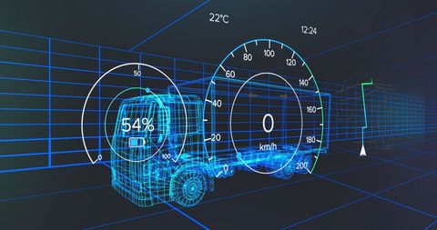 Futuristic Dashboard Interface with Digital Truck Blueprint