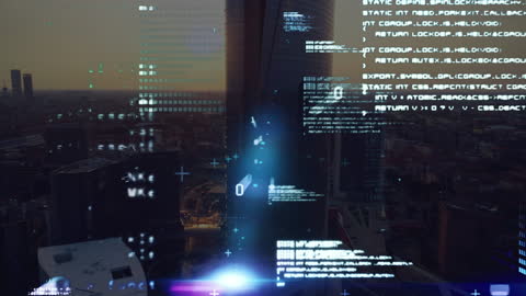 Digital Data Streams Overlayed on Urban Cityscape