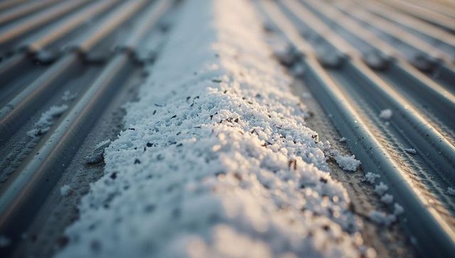 Accumulated Hail on Corrugated Metal Industrial Roof