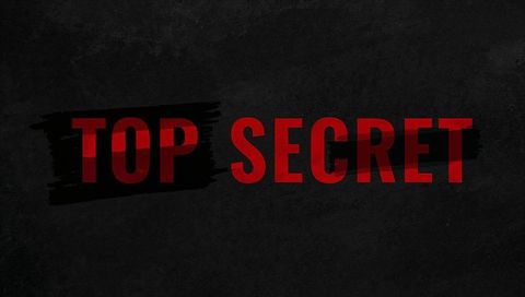 Top Secret Red Stamp Over Dark Grunge Texture with Black Brush Stroke and Distressed Typography