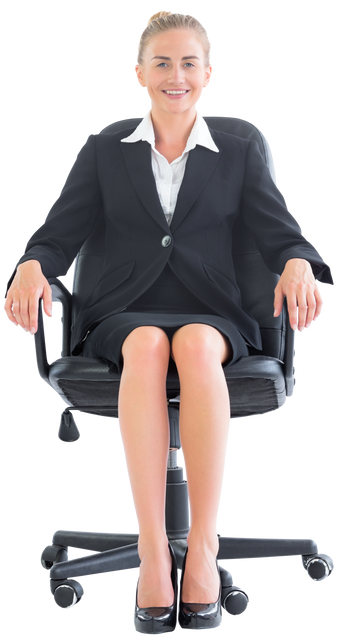 Transparent Businesswoman Sitting on Swivel Chair in Black Suit - Download Free Stock Videos Pikwizard.com