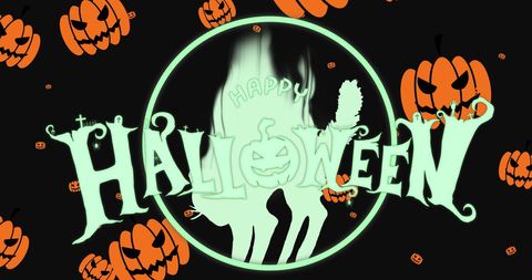Glowing Halloween Text with Pumpkins and Ghostly Background - Download Free Stock Images Pikwizard.com