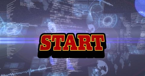 Dynamic start message with futuristic digital interface