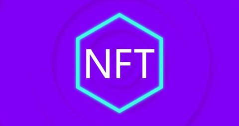 Modern nft concept with hexagonal design on purple background