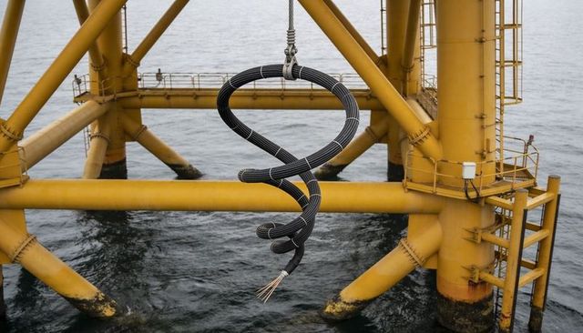 Hoisting coiled electrical cable with exposed copper cores for offshore platform fit-out