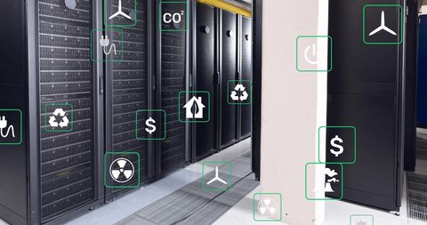 Ecology and Technology Concept in Server Room with Digital Icons - Download Free Stock Images Pikwizard.com
