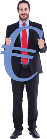 Transparent Success Businessman Holding Euro Currency Symbol