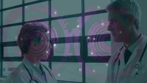 Doctors Collaborating with Futuristic Digital Interface Overlay