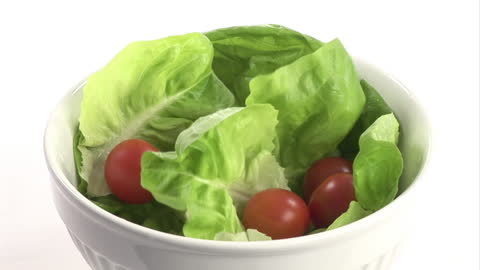 Fresh Lettuce and Tomato Salad in White Bowl