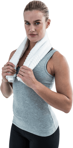 Transparent Muscular Woman with Fitness Towel Relaxing Post-Workout