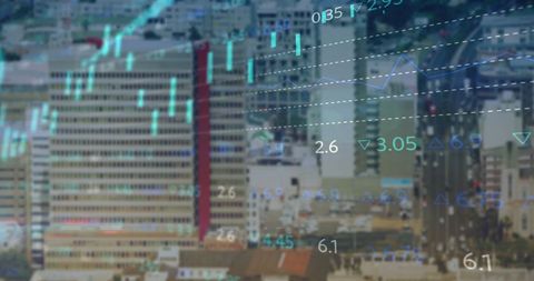 Financial Data Analysis Visualized Over Metropolitan Skyline