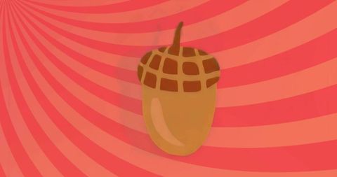Acorn with red-pink swirl background in minimalist digital design