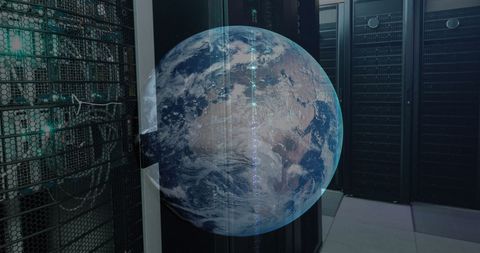 Digital Transformation: Earth Overlay on Modern Data Servers - Download Free Stock Images Pikwizard.com