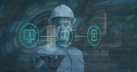 Businessman analysing data with virtual interface