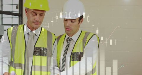 Engineers Analyzing Plans Overlayed with Data Visualization Charts - Download Free Stock Images Pikwizard.com