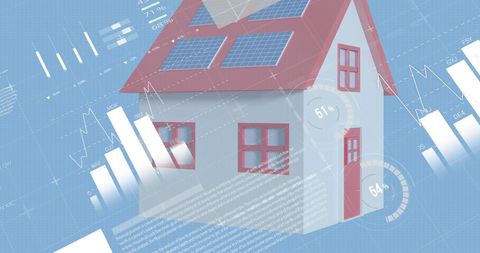 Futuristic House With Financial Graphs and Solar Panels - Download Free Stock Images Pikwizard.com