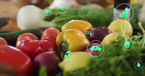 Organic vegetables with eco-friendly technology icons