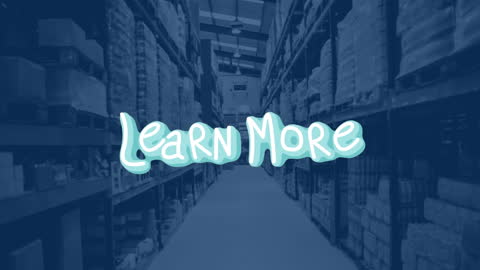 Learn More Text Overlaying Warehouse Aisle for Marketing