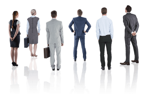 Transparent diverse business professionals standing in formal attire
