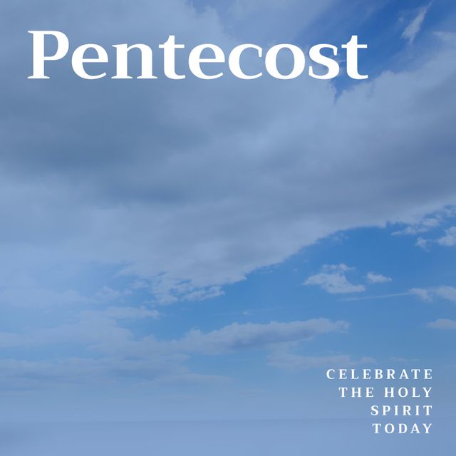 Ideal for promoting Pentecost events, religious gatherings, and church services. Useful for creating posters, invitations, and digital banners. The cloudy blue sky background evokes a serene and uplifting atmosphere suitable for spiritual and religious themes.