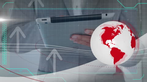 Businessman Analyzing Global Data Trends on Tablet