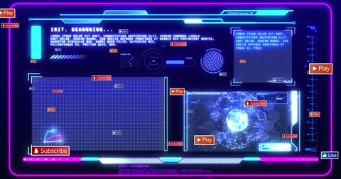 Futuristic Data Processing Monitor with Digital Interface Elements