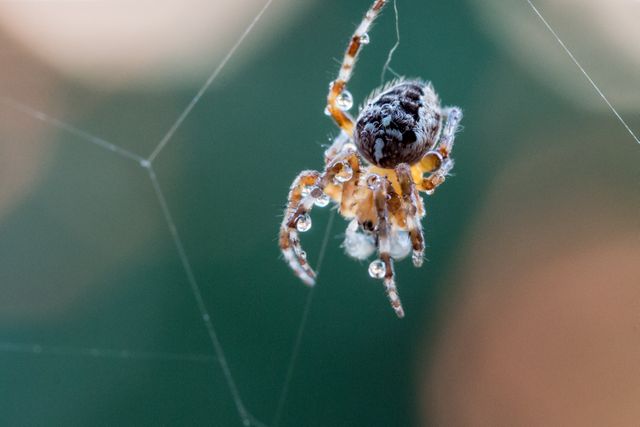 Macro Shot of Spider with Dew Drops on Web - Download Free Stock Photos Pikwizard.com
