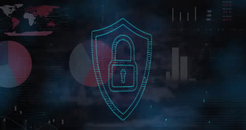Cybersecurity Symbol with Data Animated Background
