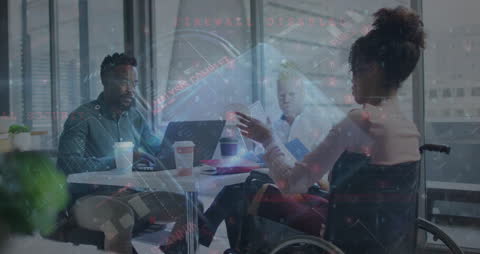 Diverse Business Team with Digital Security Interface Overlay