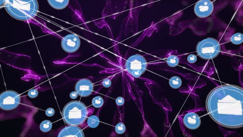 Abstract Digital Network Over Dynamic Purple Energy Background