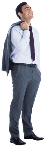 Smiling Biracial Businessman Looking Up on Transparent Background