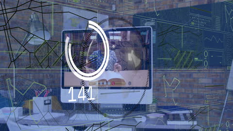 Innovative Workspace with Data Overlay and Video Call