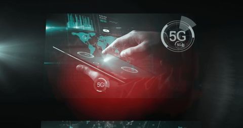 Hand Interacting with 5G Data on Futuristic Digital Tablet