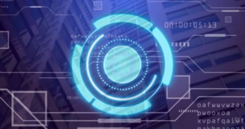 Futuristic Blue Holographic Interface Over Skyscrapers