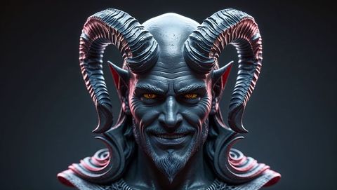 Dark and mythical satan with ram-like horns fantasy art