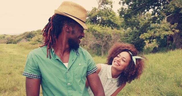 Happy Young Couple Enjoying Time Outdoors in Park - Download Free Stock Images Pikwizard.com