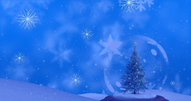 Snowflakes Surrounding Snow Globe with Christmas Tree - Download Free Stock Images Pikwizard.com