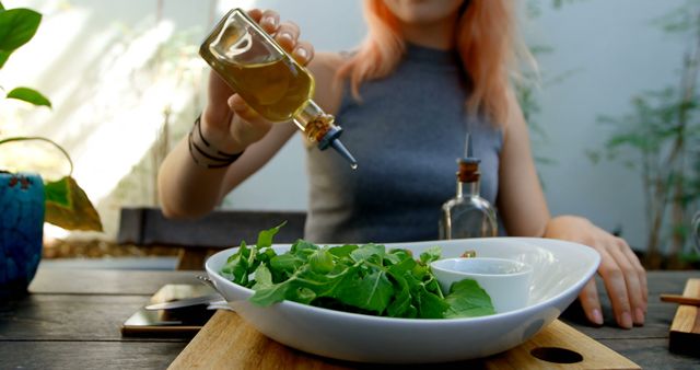 Young Woman Preparing Fresh Salad Outdoor - Download Free Stock Images Pikwizard.com