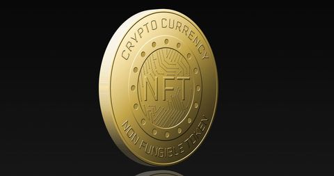 3D Gold NFT Coin on Black Background