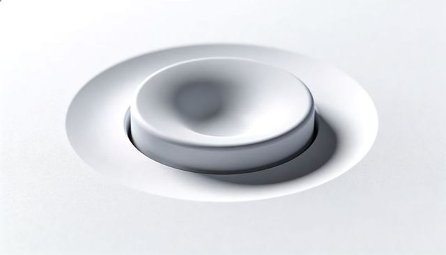 Monochrome minimal concentric concave disc with recessed annular ring abstract design