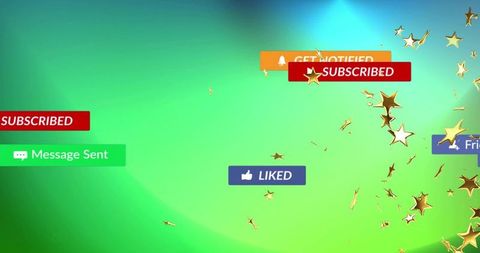 Live Streaming Notification Overlay Subscribed Liked Message Sent Badges with Gold Confetti