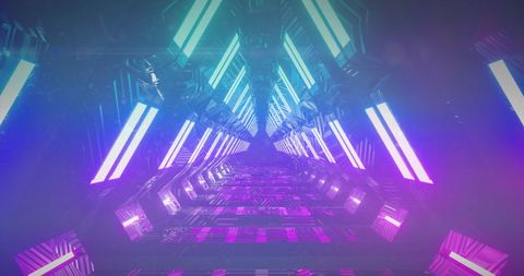 Futuristic neon tunnel with vivid colors and geometric patterns